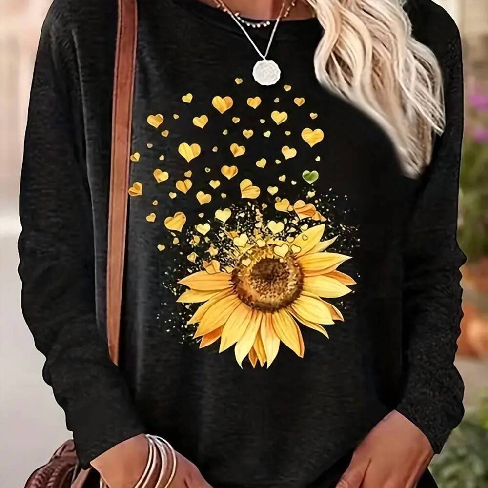 NEW FAIRE sunflower crew neck top in black